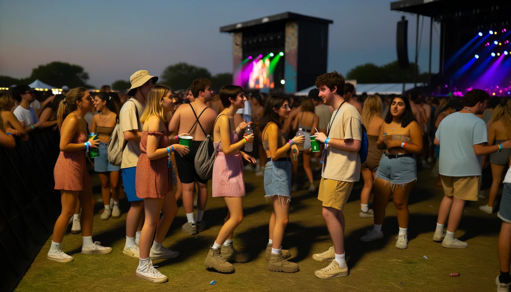 Crowd enjoying a music festival with good etiquette
