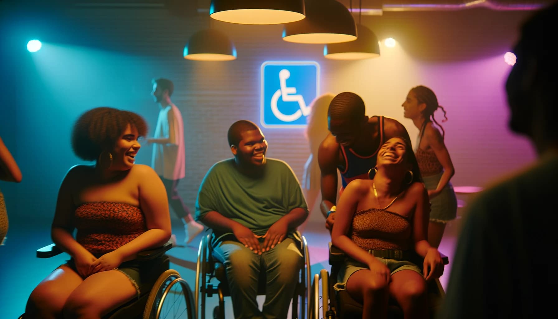 Diverse group enjoying inclusive nightclub atmosphere