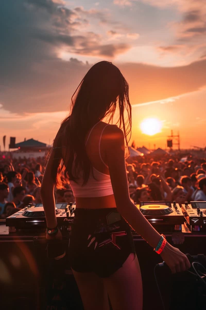 woman mixing in front of a sunset