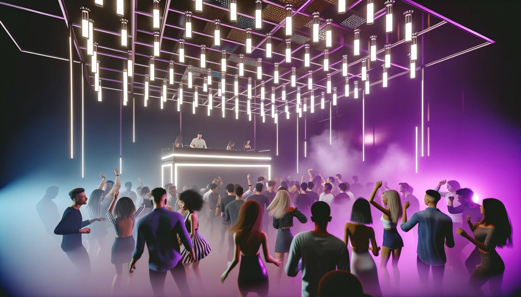 Vibrant crowd dancing in an international nightclub