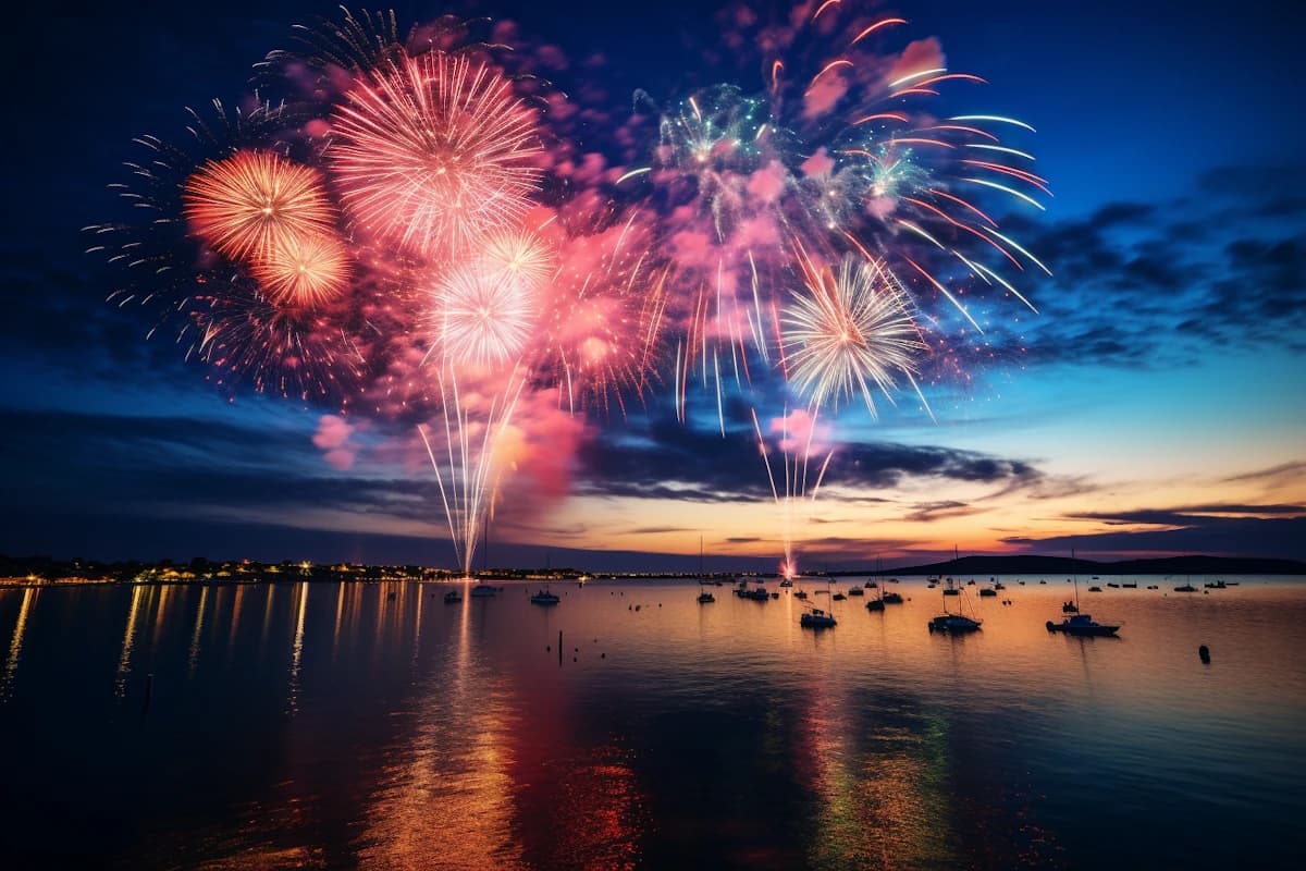 landscape with a view of fireworks in the distance