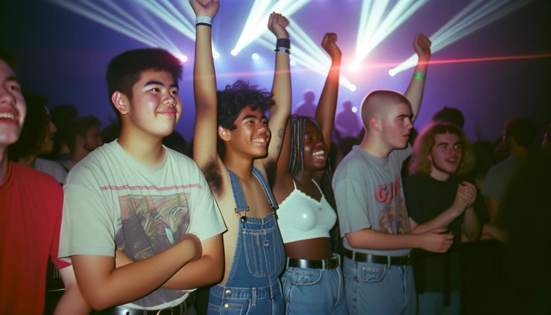 Friends cheering at a live concert