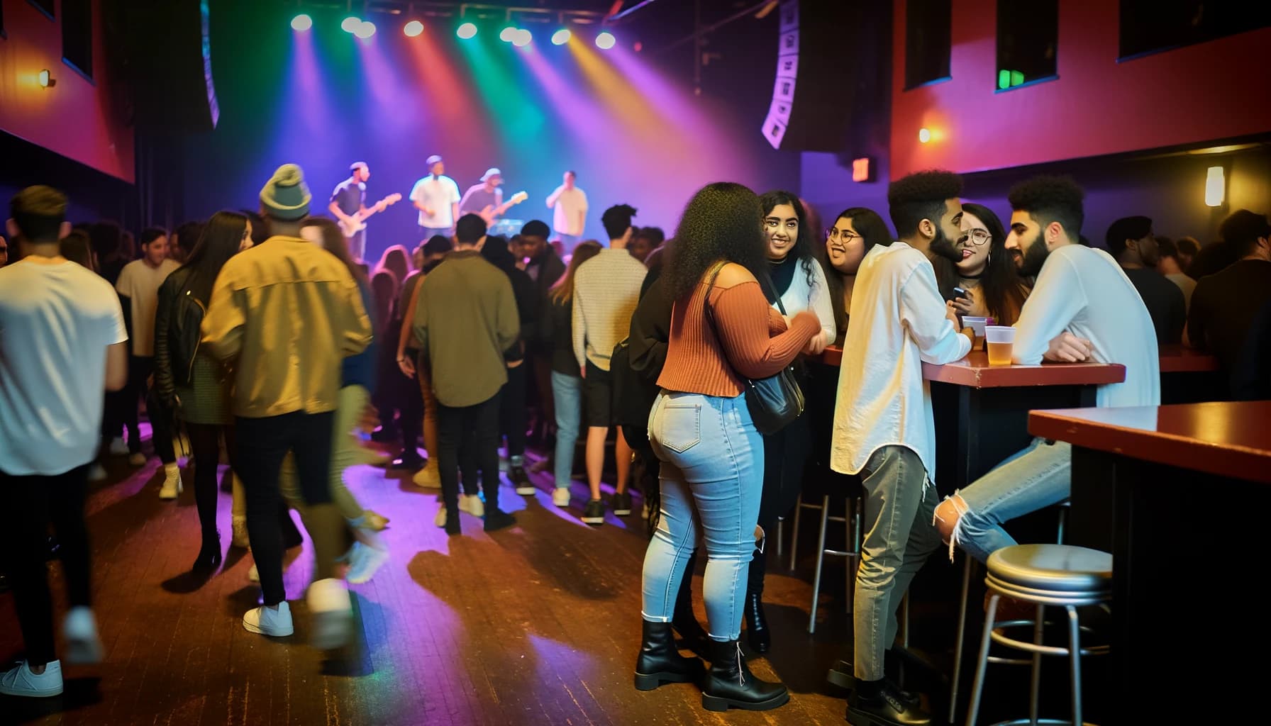 Group of people networking at a concert venue