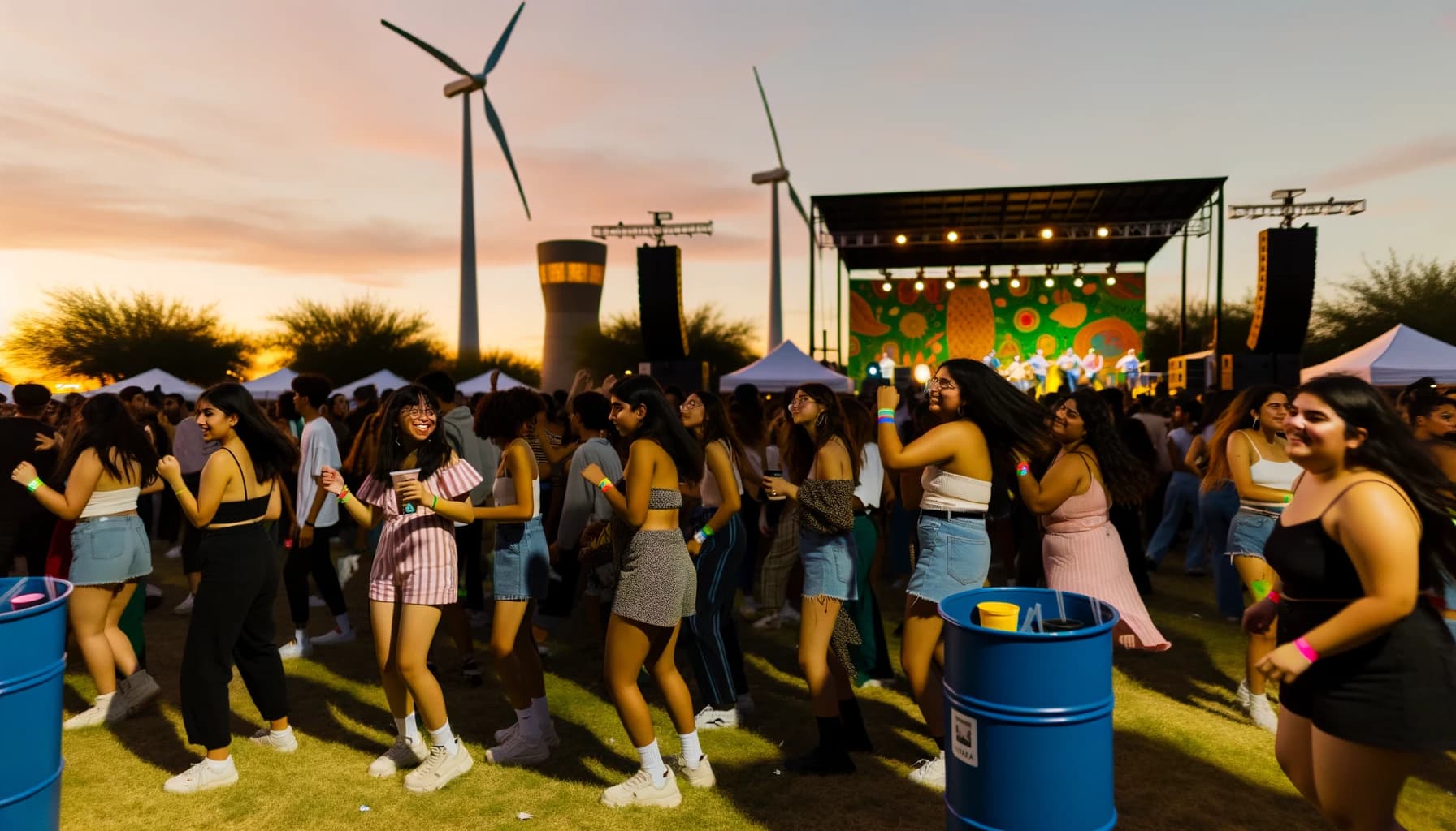Vibrant crowd at an eco-conscious music festival