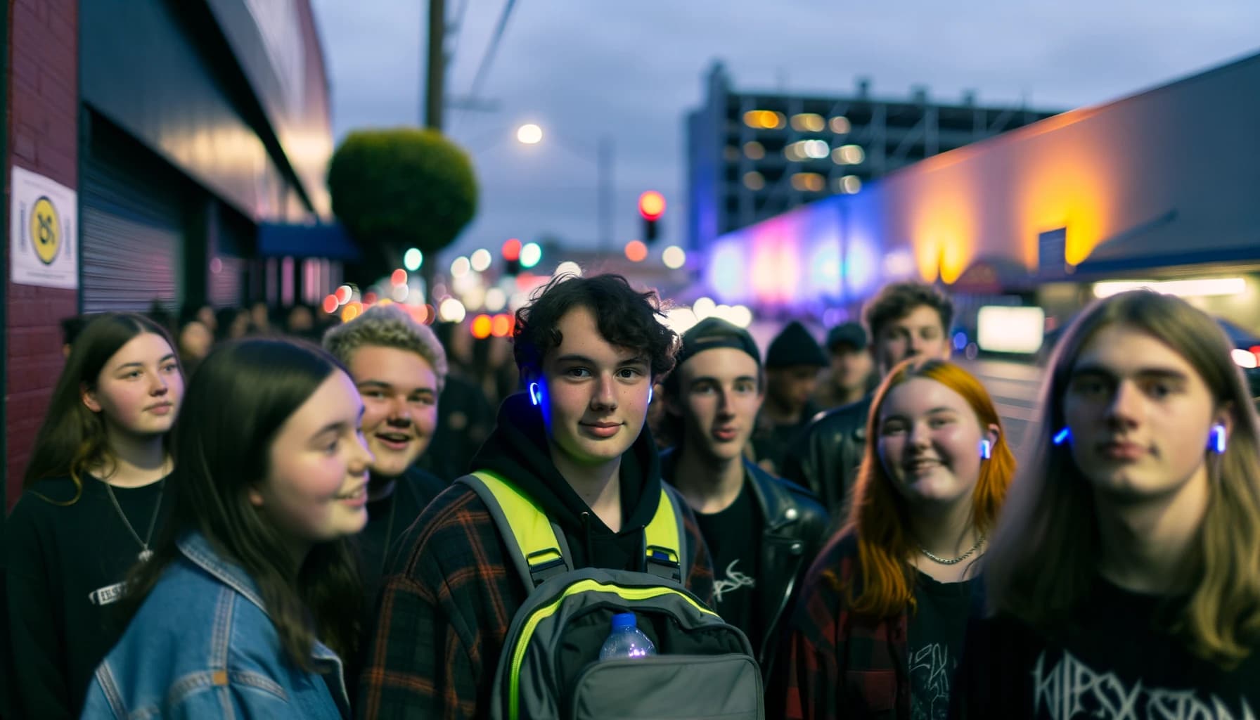 Group of friends preparing for a concert with packed essentials