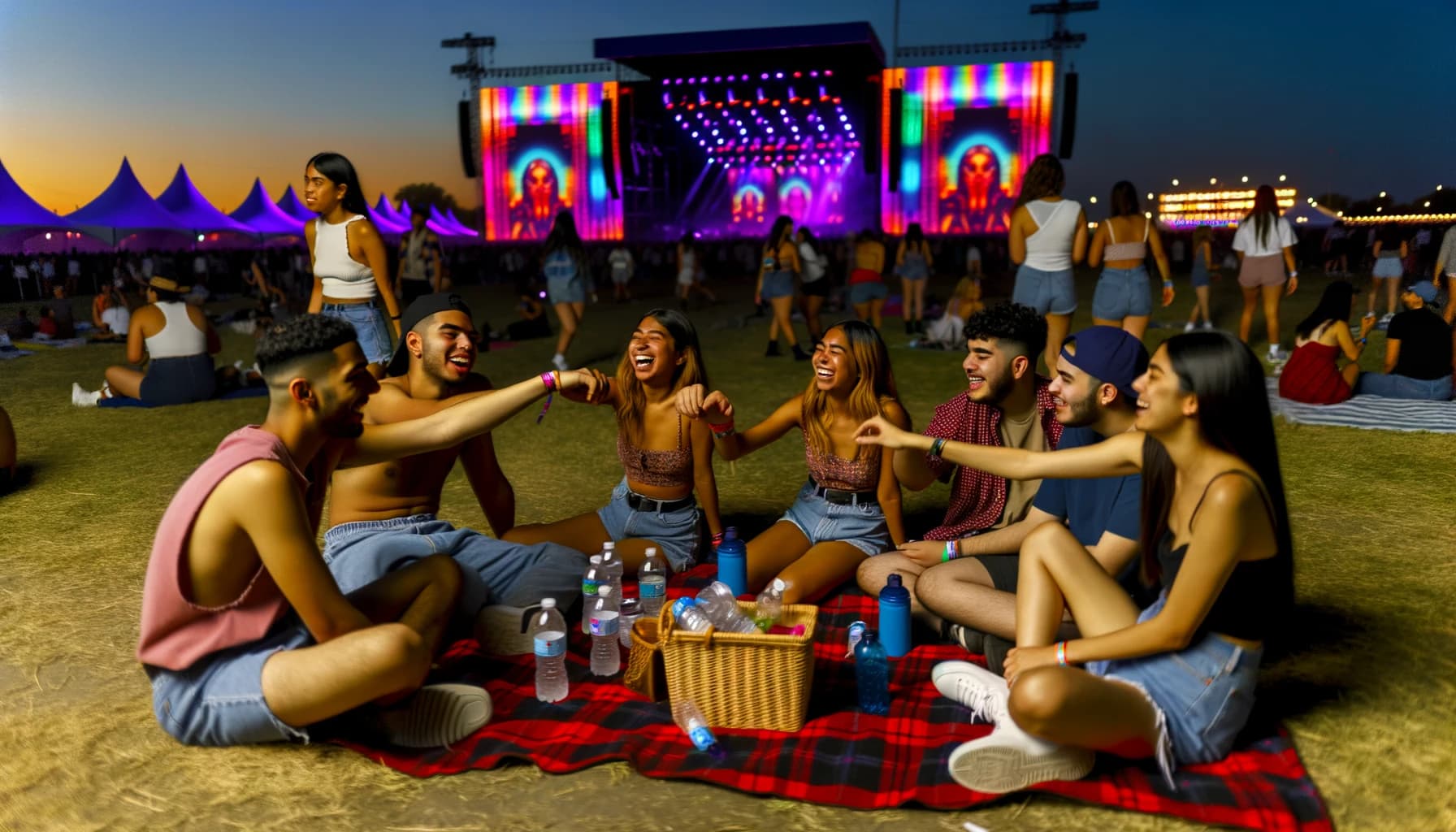 Group of friends planning at a festival
