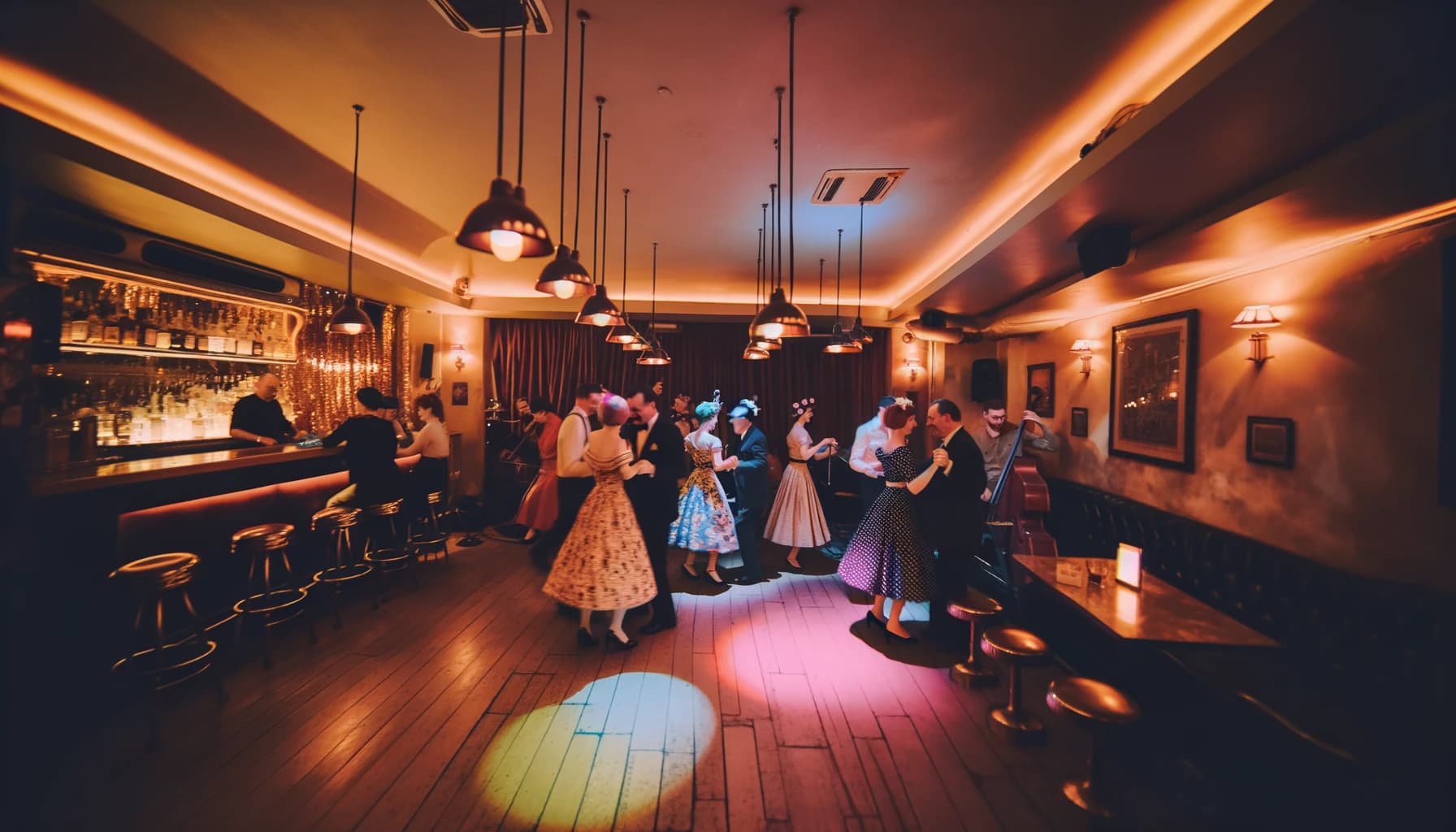 Vintage nightclub with dancers and live music