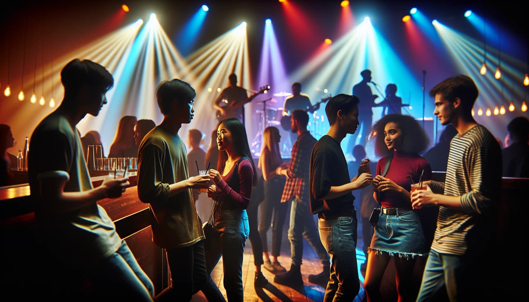 Group of people networking at a concert venue