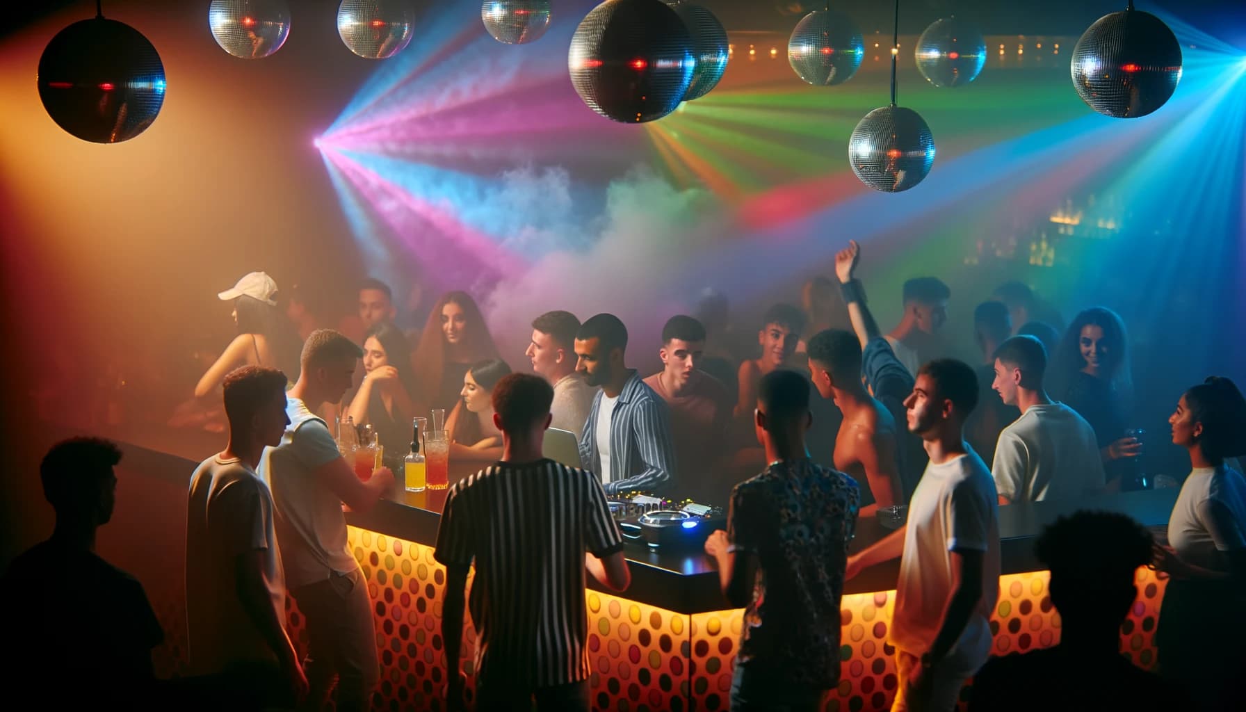 Vibrant nightclub crowd dancing under lights