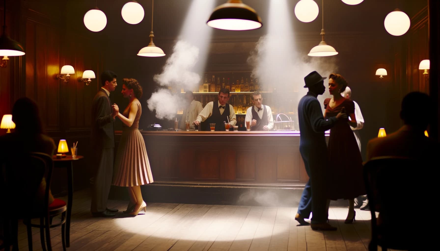 Vintage nightclub scene with dancers and bar, illustrating nightlife etiquette history
