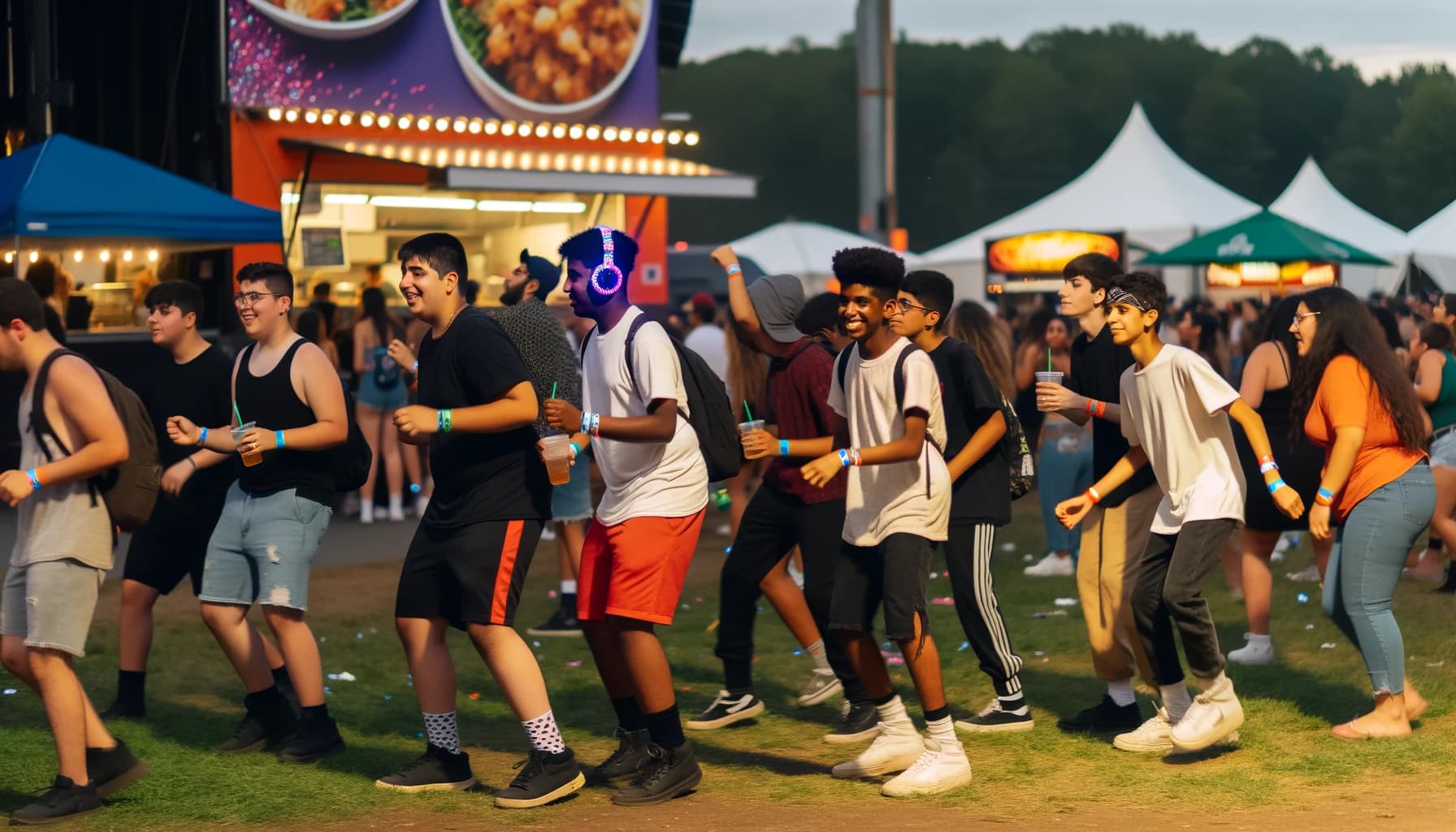 Young crowd dancing at silent disco festival