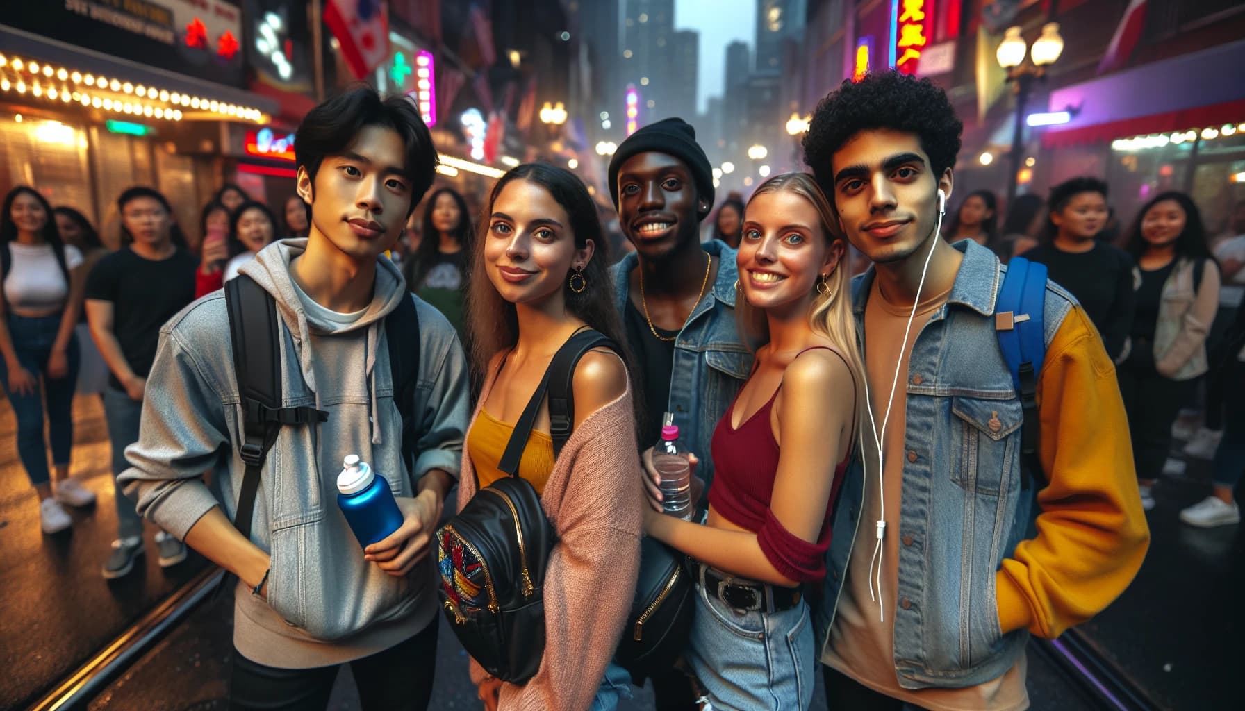 Group of friends preparing for a concert with packed essentials